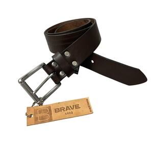 Brave Leather Belt Mens Size 36 Brown Silvertone Brass Buckle Roller 1.5in NWT